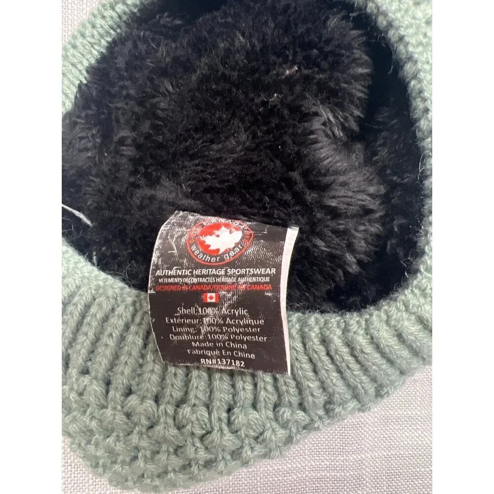 Canada Weather Gear Green Knit Beanie Faux Fur Lined